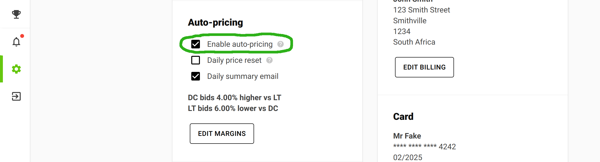 Auto-Pricing Settings