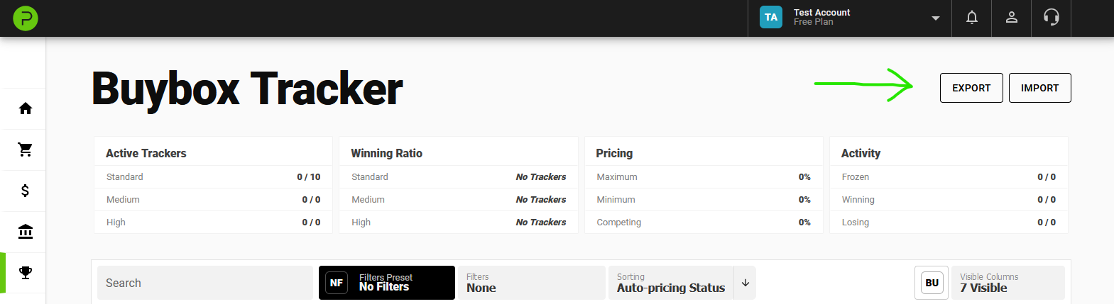 Bulk export button on the products page